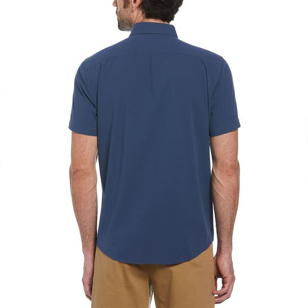 Original Penguin Crinkle Yarn Solid Kortärmad Skjorta Blå S Man