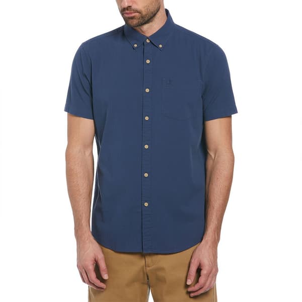 Original Penguin Crinkle Yarn Solid Kortärmad Skjorta Blå S Man
