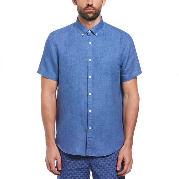 Original Penguin Delave Linen With Pocket Kortärmad Skjorta Blå XL Man
