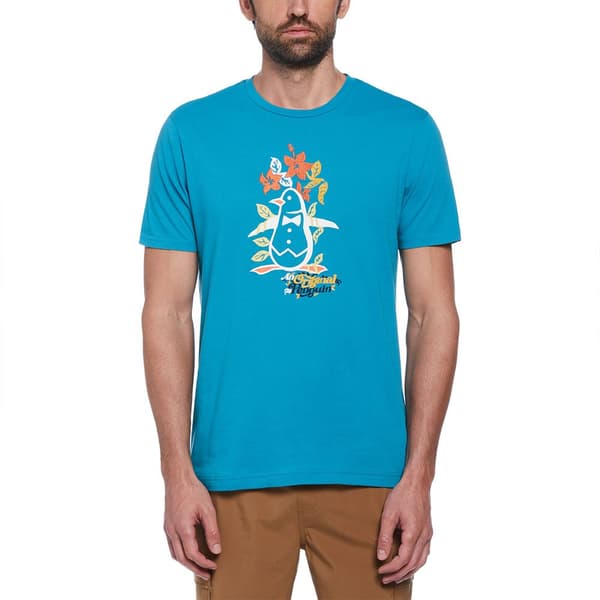 Original Penguin Graphic Emb Puff Floral Pete T-shirt Med Korta ärmar Blå M Man