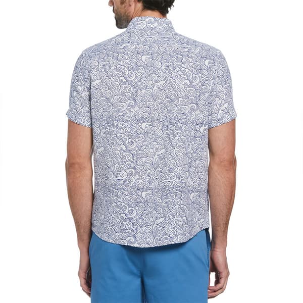 Original Penguin Linen Aop Outline Waves Kortärmad Skjorta Vit L Man
