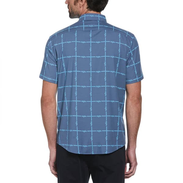 Original Penguin Tencel Aop Grid Logo Kortærmet Skjorte Blå M Mand