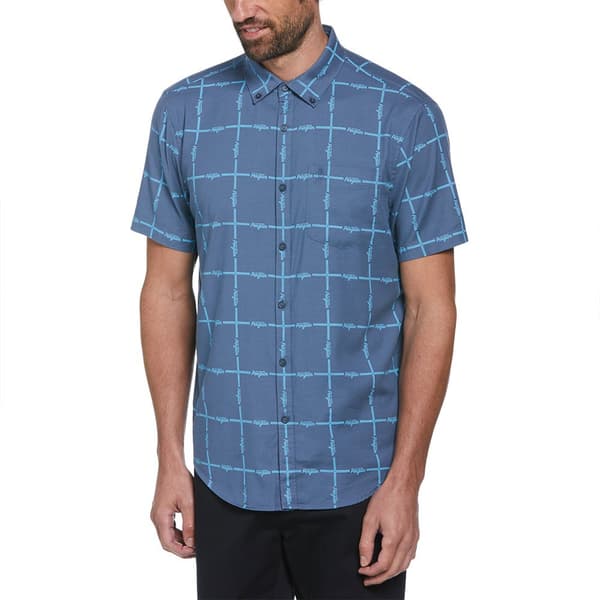 Original Penguin Tencel Aop Grid Logo Kortærmet Skjorte Blå M Mand
