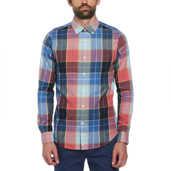 Original Penguin Blend Stretch Plaid Skjorta Med Långa ärmar Flerfärgad L Man