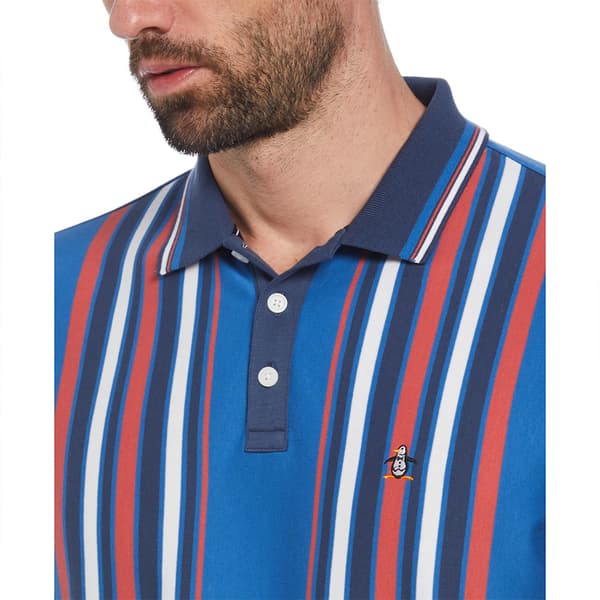 Original Penguin Organic Interlock Bowling Stripe Kortärmad Polotröja Blå S Man