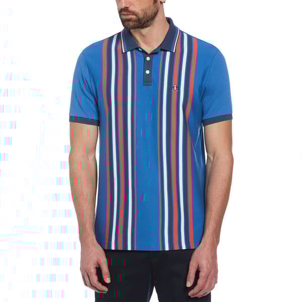 Original Penguin Organic Interlock Bowling Stripe Kortärmad Polotröja Blå S Man