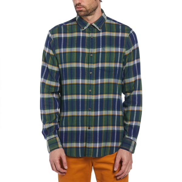 Original Penguin Plaid Flannel Stretch Skjorta Med Långa ärmar Grönt,Blå L Man