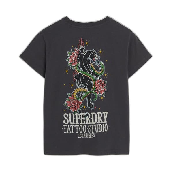 Superdry Tattoo Rhinestone Fitted T-shirt Med Korta ärmar Grå S Kvinna