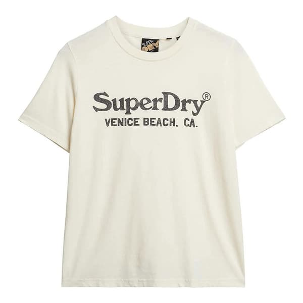 Superdry Metallic Venue Relaxed T-shirt Med Korta ärmar Beige XS Kvinna