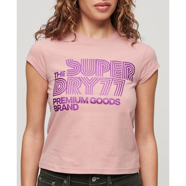 Superdry Retro Glitter Logo Cap Lyhythihainen T-paita Pinkki M Nainen