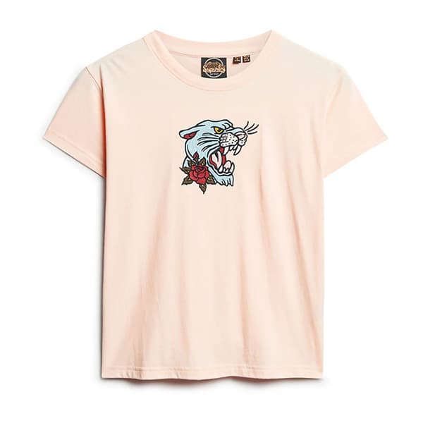 Superdry Tattoo Embroidered Fitted T-shirt Med Korta ärmar Beige S Kvinna