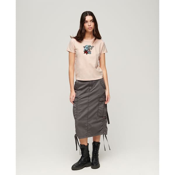 Superdry Tattoo Embroidered Fitted T-shirt Med Korta ärmar Beige S Kvinna