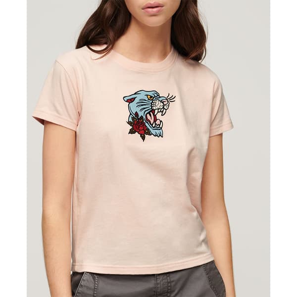 Superdry Tattoo Embroidered Fitted T-shirt Med Korta ärmar Beige S Kvinna