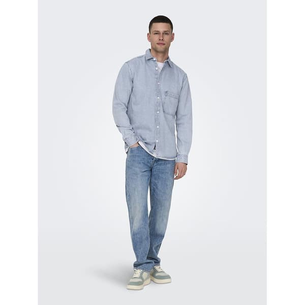 Only & Sons Benny Reg Chambray Skjorte Med Lange ærmer Blå L Mand