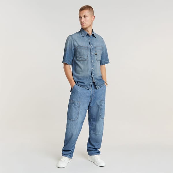 G-star Slanted Double Pocket Regular Kortärmad Skjorta Blå 2XS Man