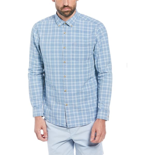 Original Penguin Cotton Indigo Plaid Skjorta Med Långa ärmar Blå L Man
