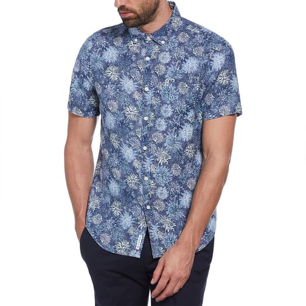 Original Penguin Linen Aop Floral Kortärmad Skjorta Blå XL Man