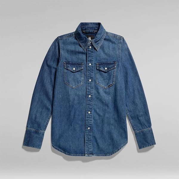 G-star Western Slim Fit Skjorte Med Lange ærmer Blå S Kvinde