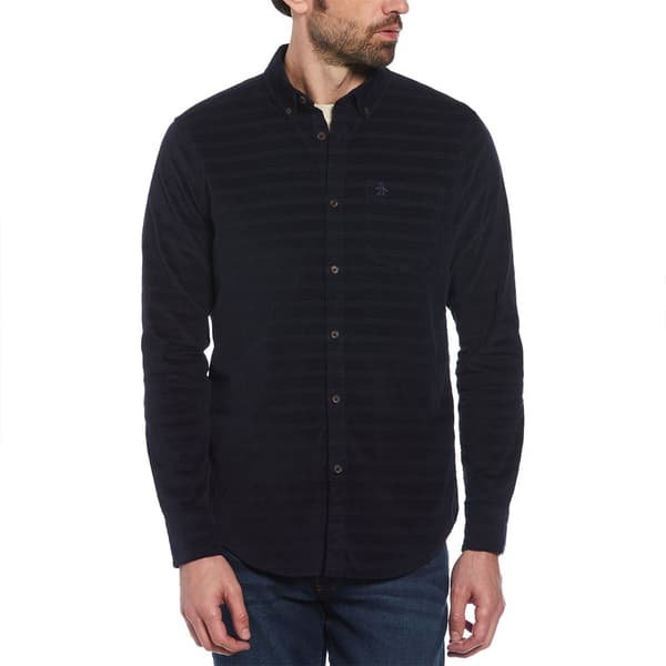 Original Penguin Dobby Corduroy Skjorta Med Långa ärmar Blå S Man