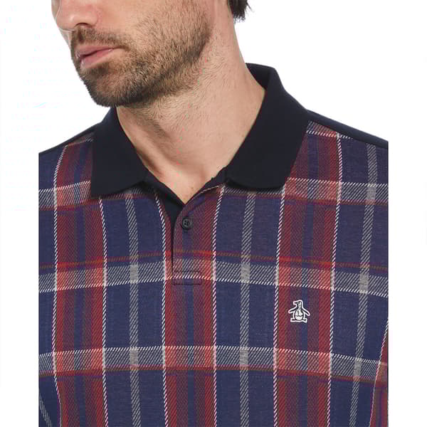 Original Penguin Jacquard Front Plaid Kortärmad Polotröja Blå S Man