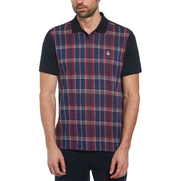 Original Penguin Jacquard Front Plaid Kortärmad Polotröja Blå S Man