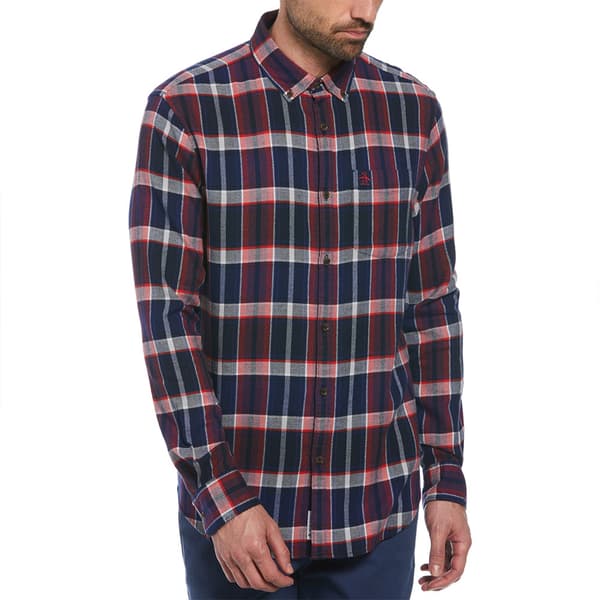 Original Penguin Plaid Flannel Stretch Skjorta Med Långa ärmar Blå M Man