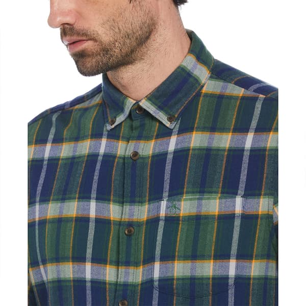 Original Penguin Plaid Flannel Stretch Skjorte Med Lange ærmer Grøn,Blå M Mand