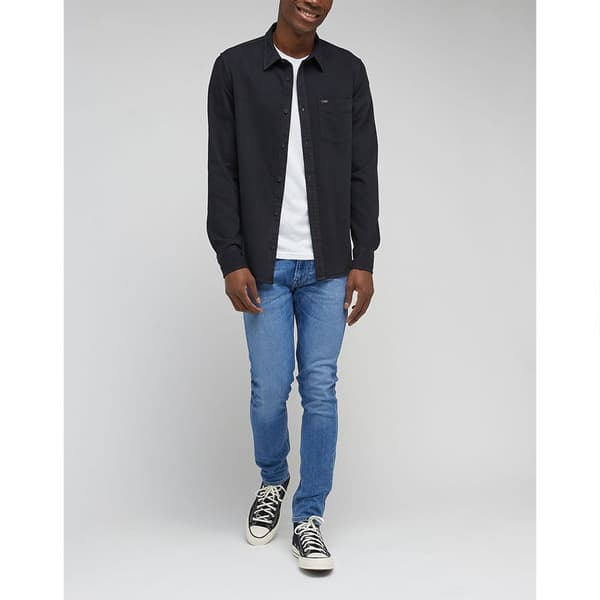 Lee Button Down Skjorte Med Lange ærmer Sort 5XL Mand