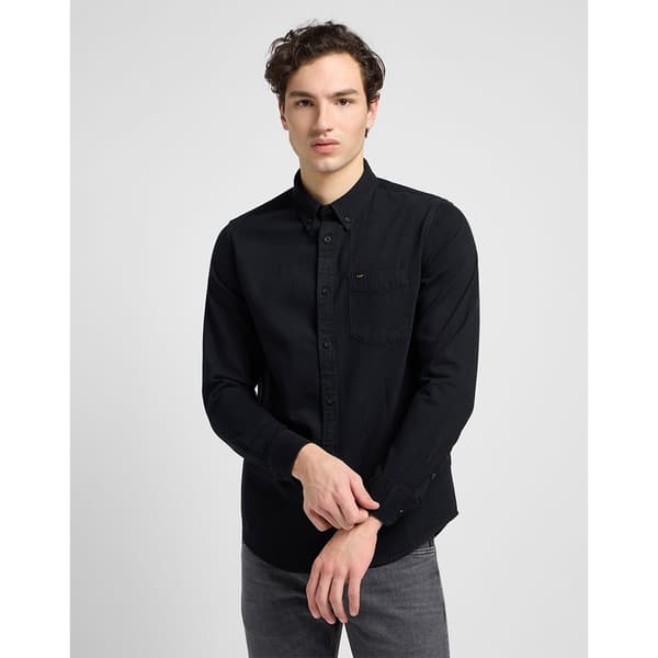 Lee Button Down Skjorte Med Lange ærmer Sort 5XL Mand