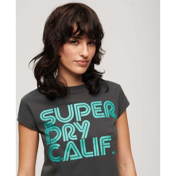 Superdry Retro Glitter Logo Cap T-shirt Med Korta ärmar Svart L Kvinna
