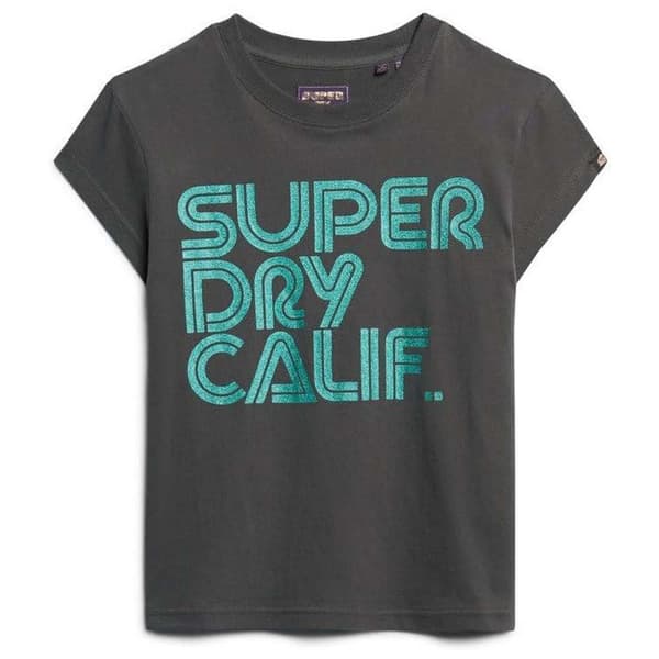 Superdry Retro Glitter Logo Cap T-shirt Med Korta ärmar Svart L Kvinna