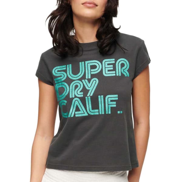 Superdry Retro Glitter Logo Cap T-shirt Med Korta ärmar Svart L Kvinna