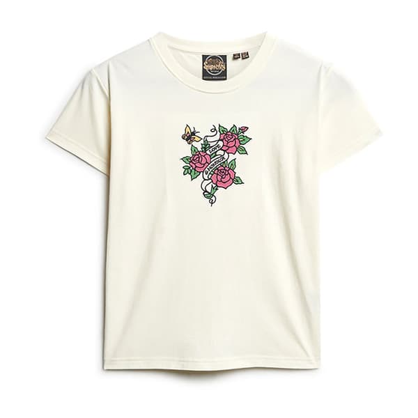 Superdry Tattoo Embroidered Fitted T-shirt Med Korta ärmar Beige M Kvinna