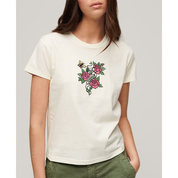 Superdry Tattoo Embroidered Fitted Lyhythihainen T-paita Beige M Nainen
