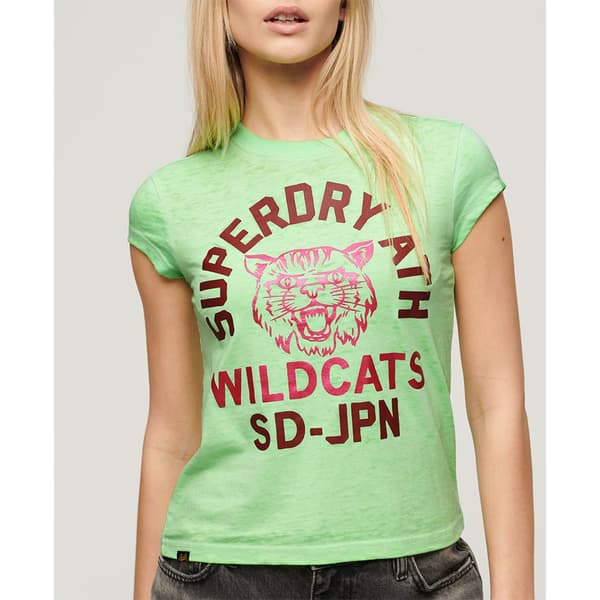 Superdry Varsity Burnout Cap T-shirt Med Korta ärmar Grönt L Kvinna