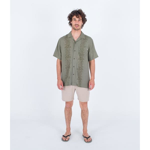 Hurley Linen Rincon Camp Kortærmet Skjorte Grøn L Mand
