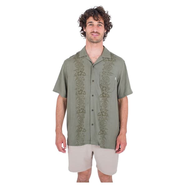 Hurley Linen Rincon Camp Kortærmet Skjorte Grøn L Mand