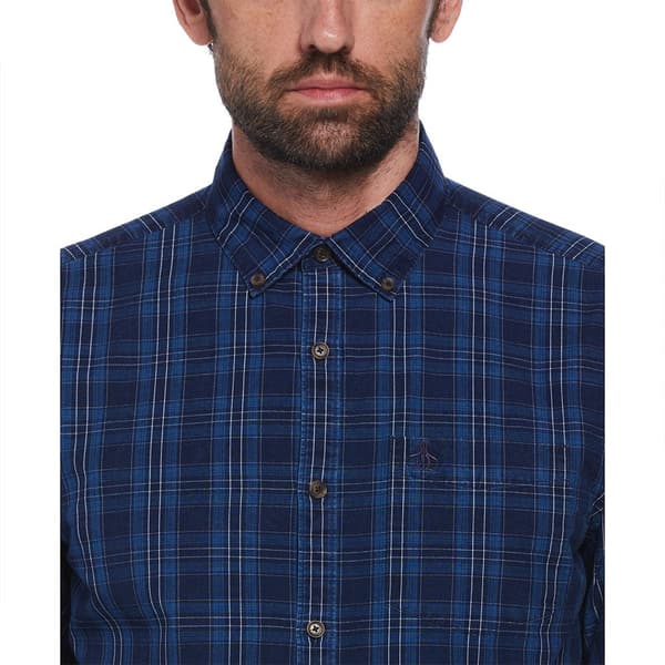 Original Penguin Cotton Indigo Plaid Skjorte Med Lange ærmer Blå M Mand
