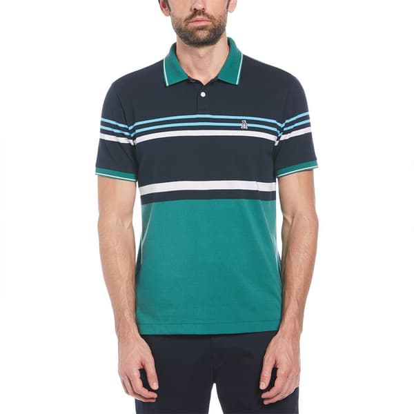 Original Penguin Honeycomb Jacquard Eng Stripe Kortärmad Polotröja Blå XL Man