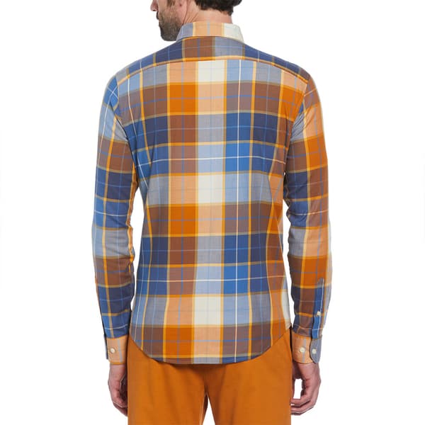 Original Penguin Blend Stretch Plaid Skjorte Med Lange ærmer Brun,Blå S Mand