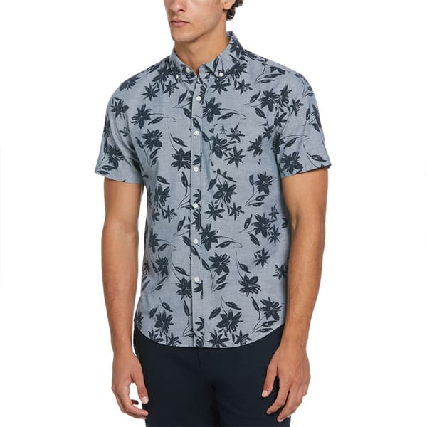 Original Penguin Chambray Stretch Aop Floral Kortärmad Skjorta Blå XL Man