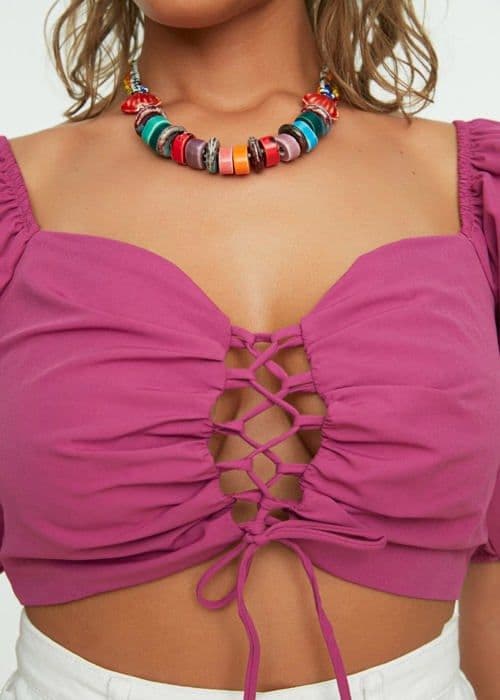 Blus - blus - skjorta Trendyol - TBESS21BZ1071 - Detaljerad blus med ballongärm, Fuchsia, 44 Damer