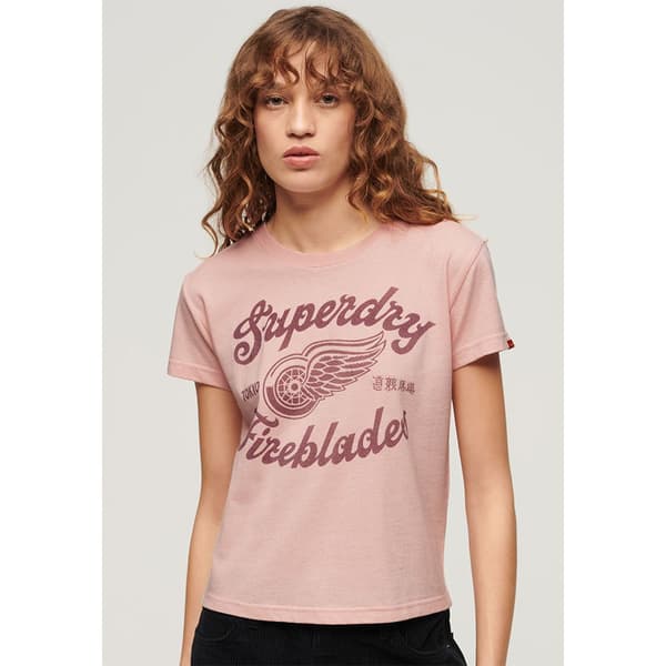 Superdry Archive Kiss Print Fit T-shirt Med Korta ärmar Rosa L Kvinna