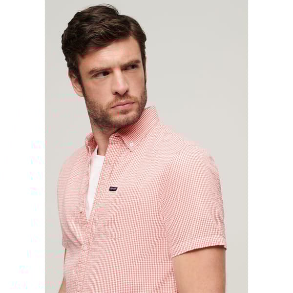 Superdry Seersucker Kortærmet Skjorte Rosa M Mand