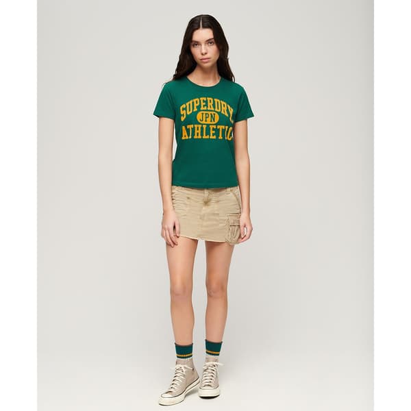 Superdry Varsity Flocked Fitted T-shirt Med Korta ärmar Grönt XS Kvinna
