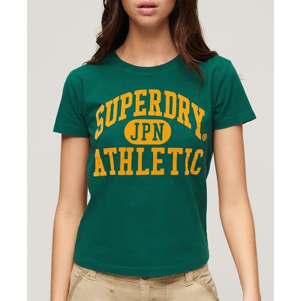 Superdry Varsity Flocked Fitted T-shirt Med Korta ärmar Grönt XS Kvinna