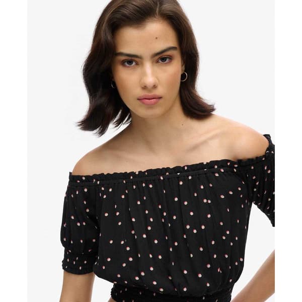 Superdry Smocked Crop Kortärmad Blus Svart S Kvinna