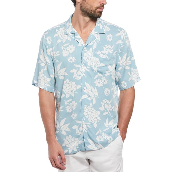 Original Penguin Viscose Camp Aop Floral Kortærmet Skjorte Blå L Mand