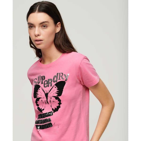 Superdry Indigo Workwear Cap Lo-fi Rock Graphic Fitted Lyhythihainen T-paita Pinkki XL Nainen
