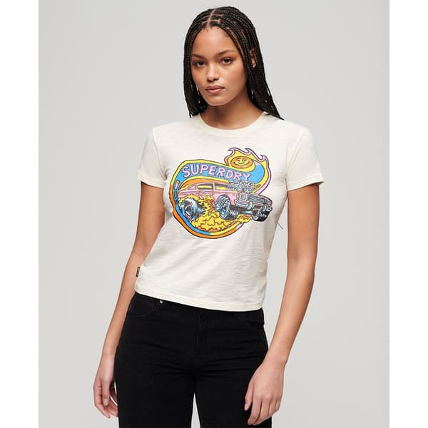 Superdry Neon Motor Graphic Fitted T-shirt Med Korta ärmar Vit XL Kvinna